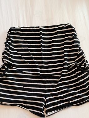 Black and White Striped Maternity Shorts